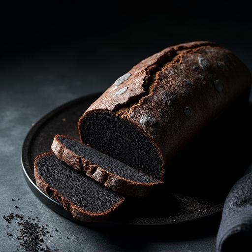 暗い色合いの、素朴な黒パンのスライス。